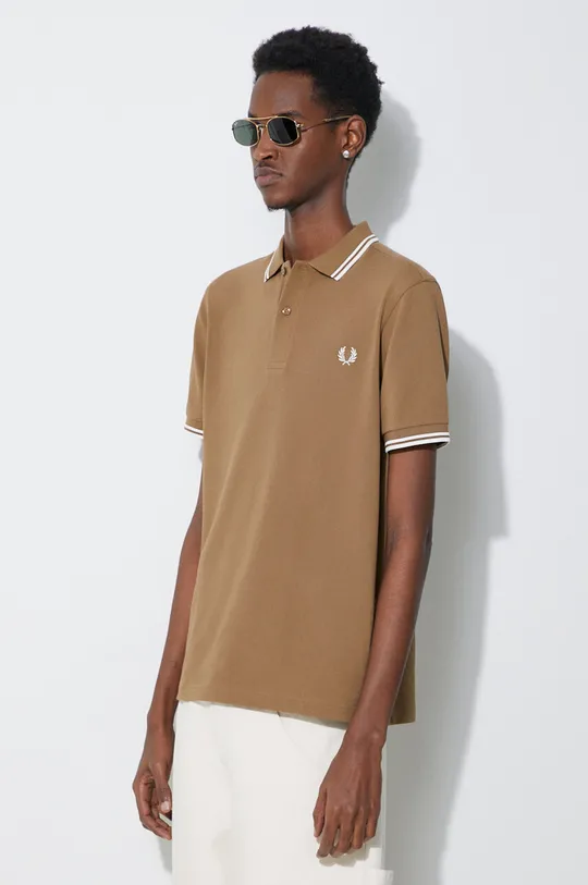 brązowy Fred Perry polo bawełniane Twin Tipped Shirt