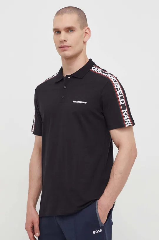μαύρο Βαμβακερό μπλουζάκι πόλο Karl Lagerfeld Ανδρικά