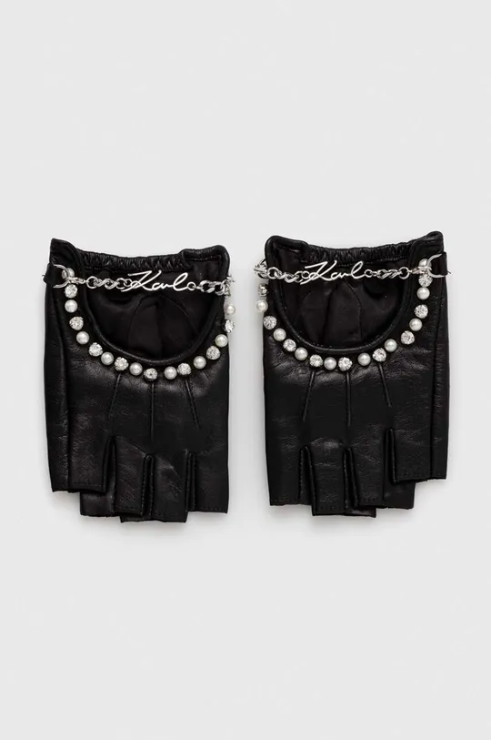 črna Usnjene rokavice brez prstov Karl Lagerfeld Ženski