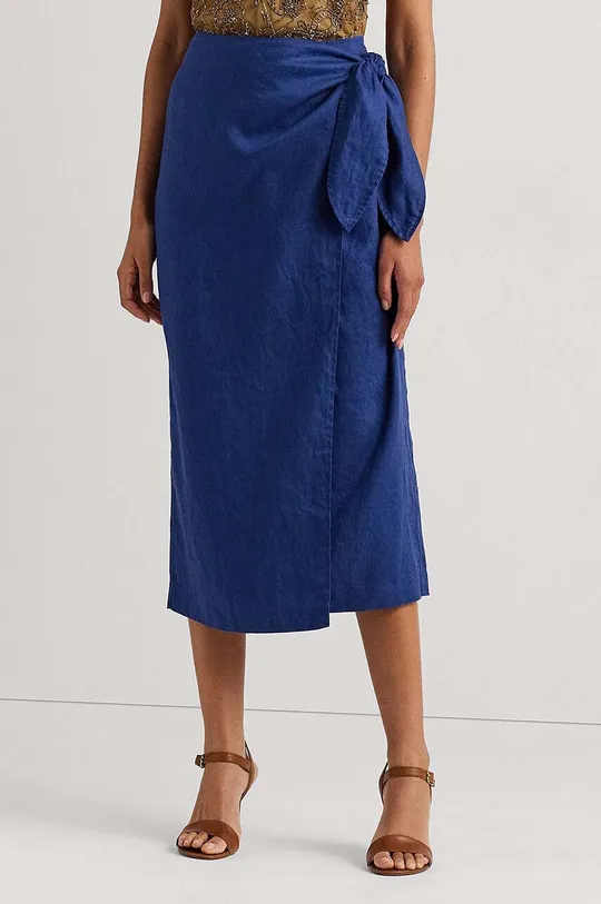 Lauren Ralph Lauren spódnica lniana niebieski