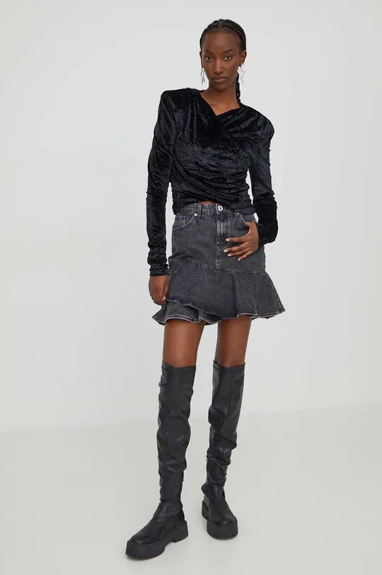 Rifľová sukňa Karl Lagerfeld Jeans sivá