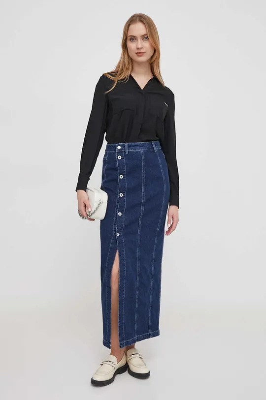 Rifľová sukňa Pepe Jeans tmavomodrá
