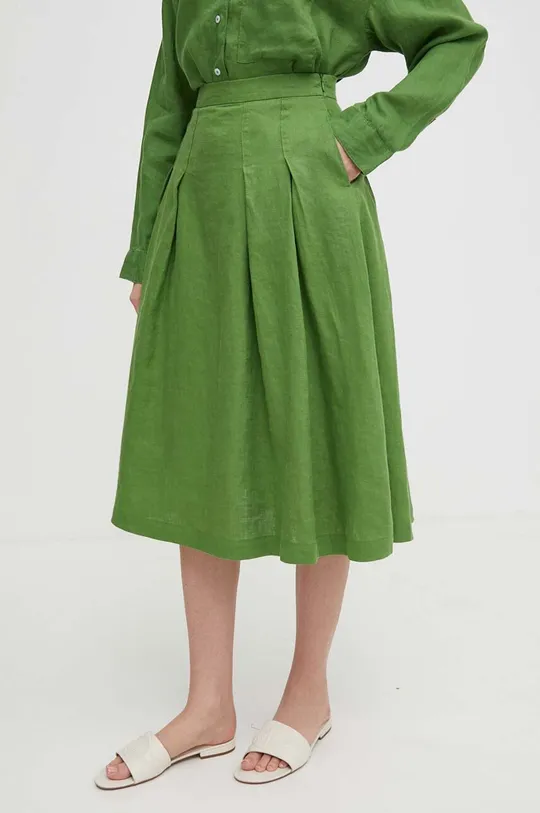 Λινή φούστα United Colors of Benetton πράσινο