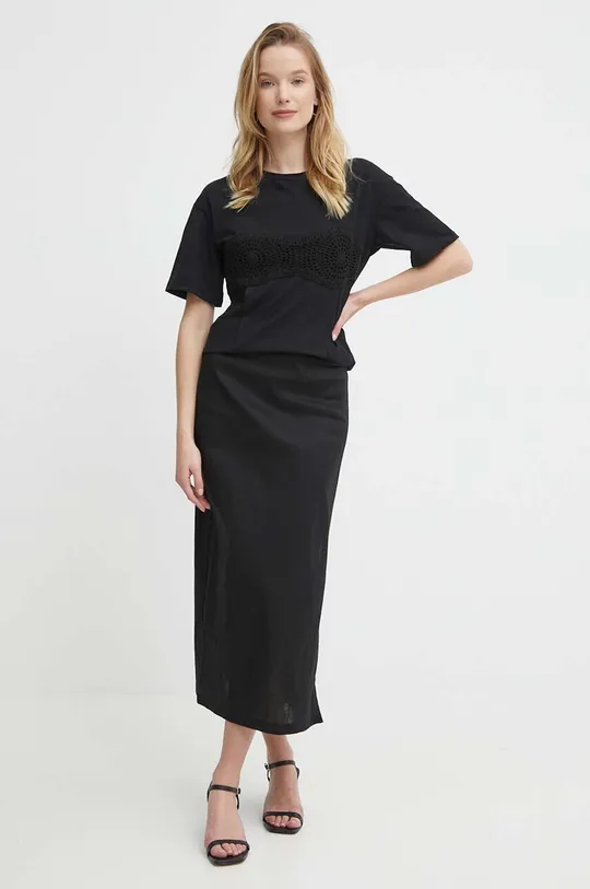 Ľanová sukňa Sisley čierna
