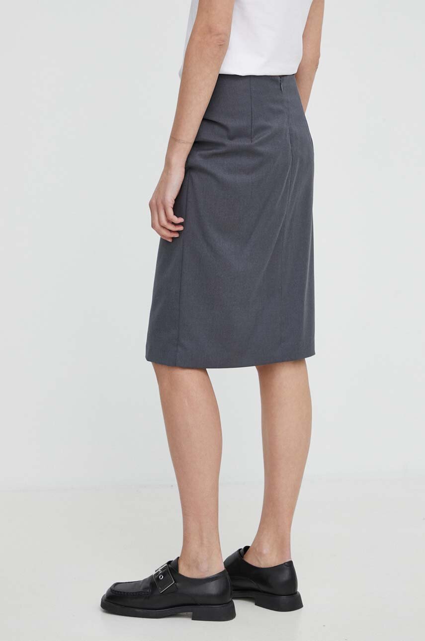 Remain fusta din amestec de lana culoarea gri, mini, drept ANSWEAR.ro