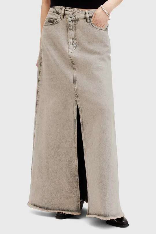 AllSaints spódnica jeansowa bawełniana NOIR MAXI SKIRT beżowy