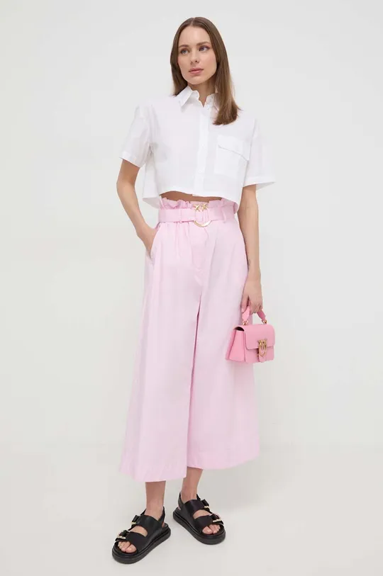 Βαμβακερό παντελόνι Pinko ροζ