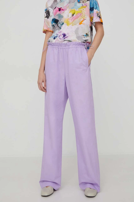 Stine Goya pantaloni de bumbac Carola Solid drept violet SG5800