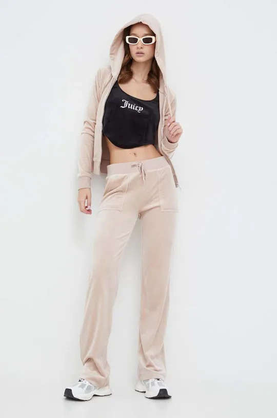 Juicy Couture spodnie dresowe welurowe beżowy