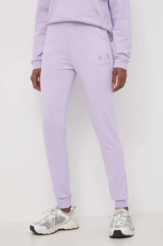 fioletowy Armani Exchange spodnie dresowe bawełniane Damski