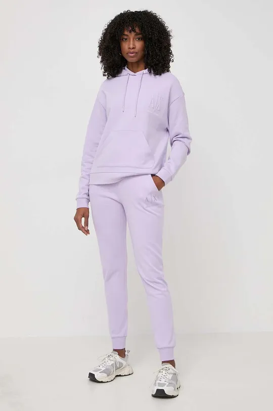 Armani Exchange spodnie dresowe bawełniane fioletowy