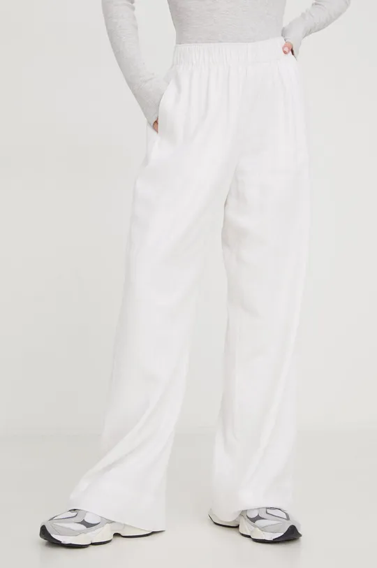 λευκό Λινό παντελόνι Abercrombie & Fitch Γυναικεία