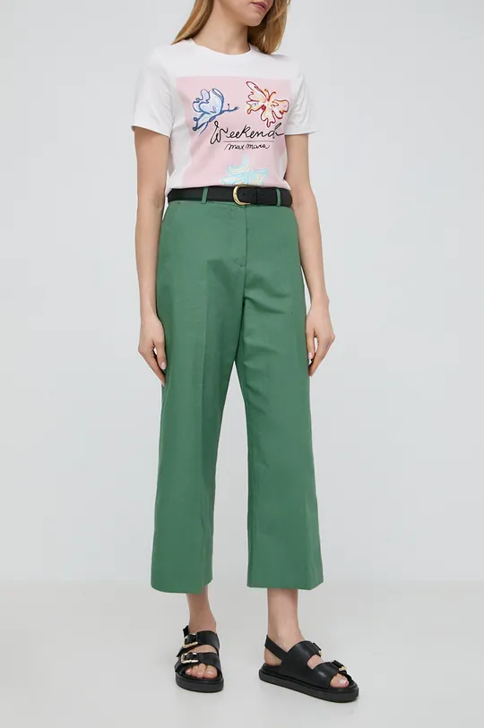 πράσινο Παντελόνι με λινό μείγμα Weekend Max Mara Γυναικεία