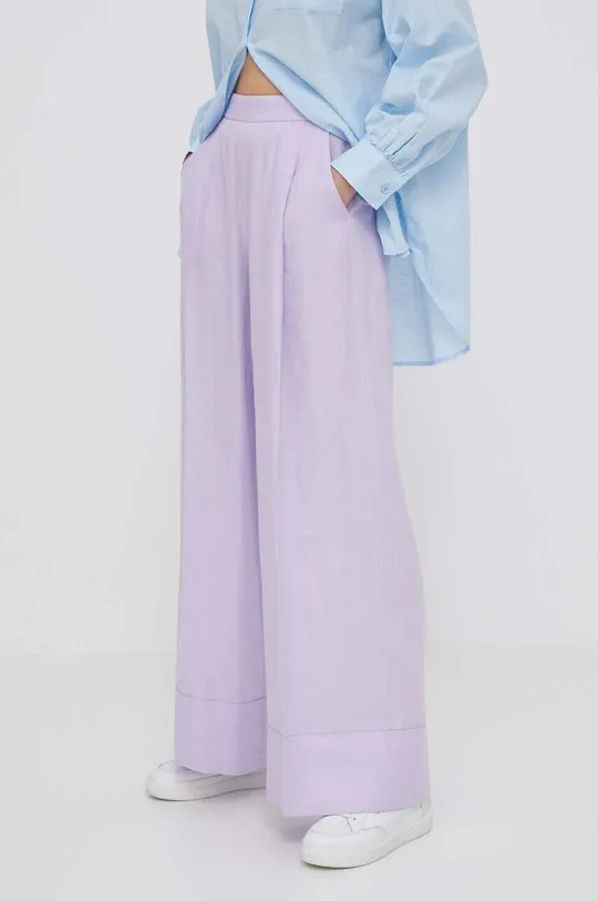 violetto United Colors of Benetton pantaloni in lino Donna
