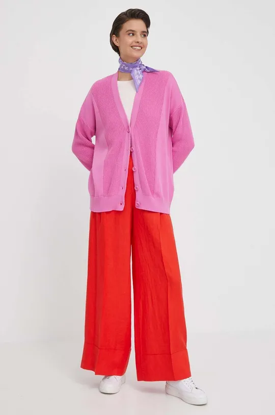 United Colors of Benetton spodnie lniane czerwony