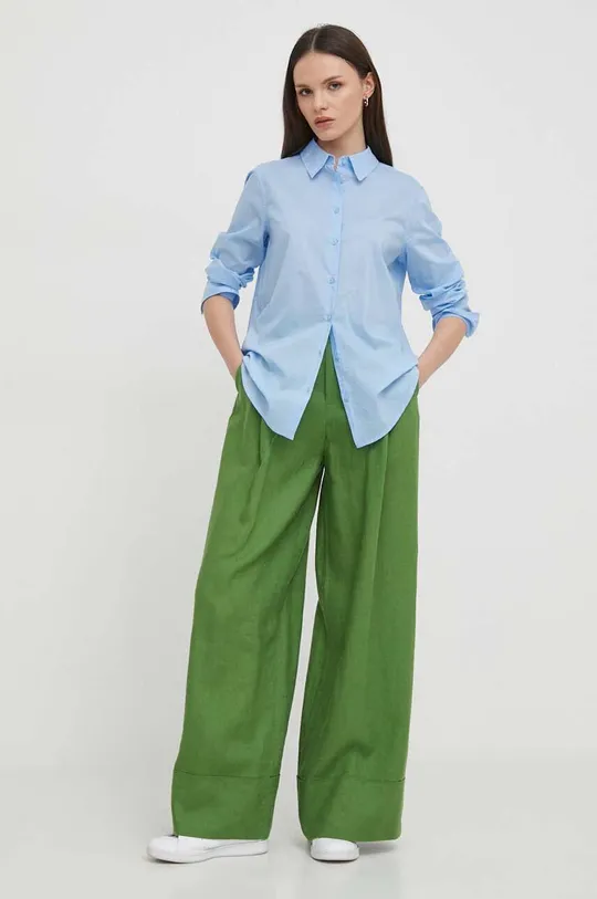 Льняні штани United Colors of Benetton зелений