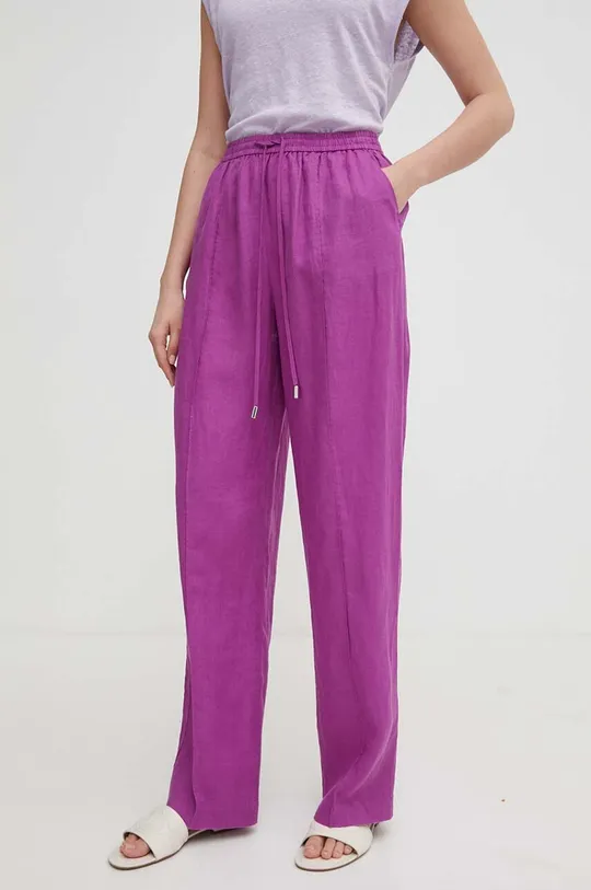 Льняные брюки United Colors of Benetton фиолетовой