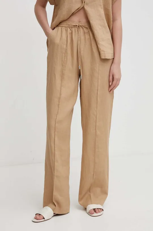 beige United Colors of Benetton pantaloni in lino Donna