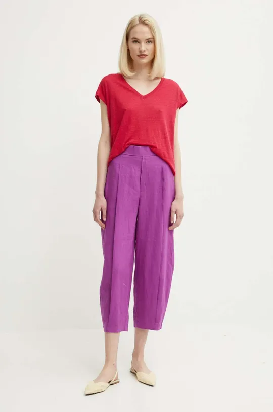 Льняные брюки United Colors of Benetton фиолетовой