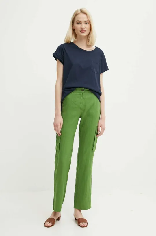 United Colors of Benetton spodnie lniane zielony