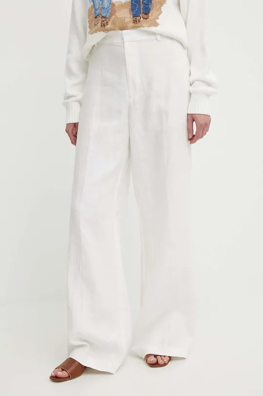 λευκό Λινό παντελόνι Polo Ralph Lauren Γυναικεία