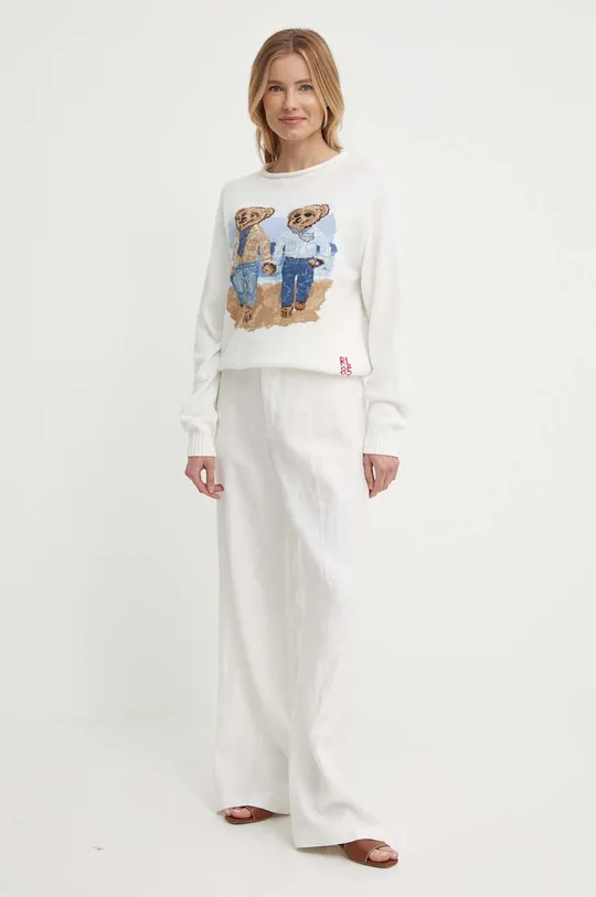 Ľanové nohavice Polo Ralph Lauren biela