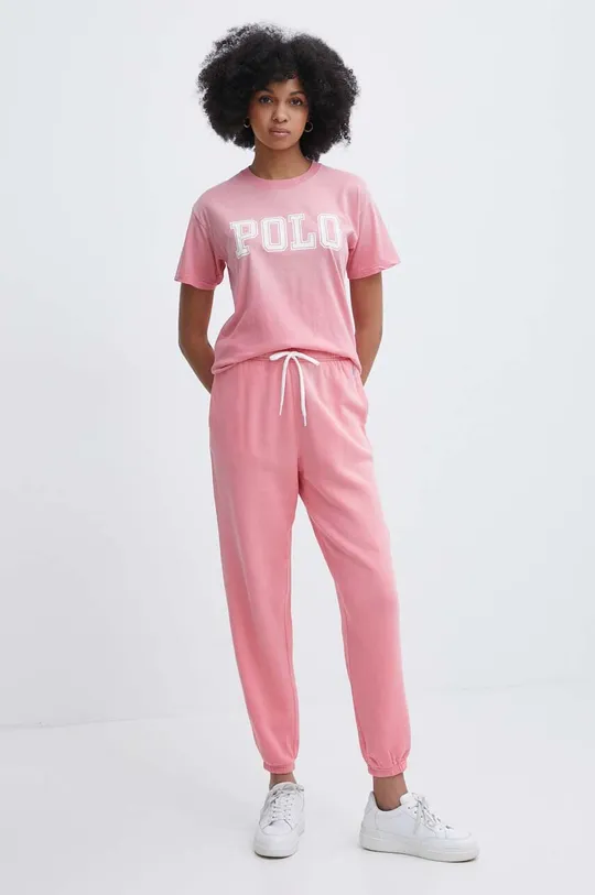 Хлопковые спортивные штаны Polo Ralph Lauren розовый