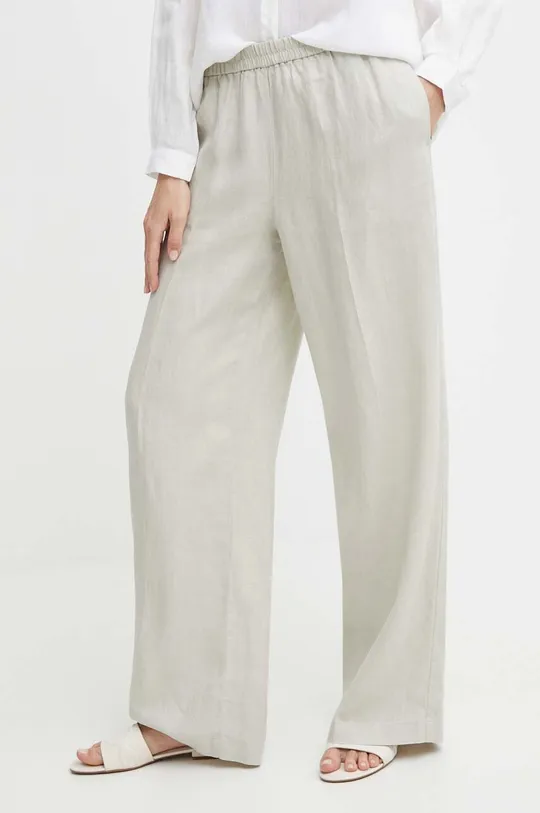 beżowy Sisley spodnie lniane Damski