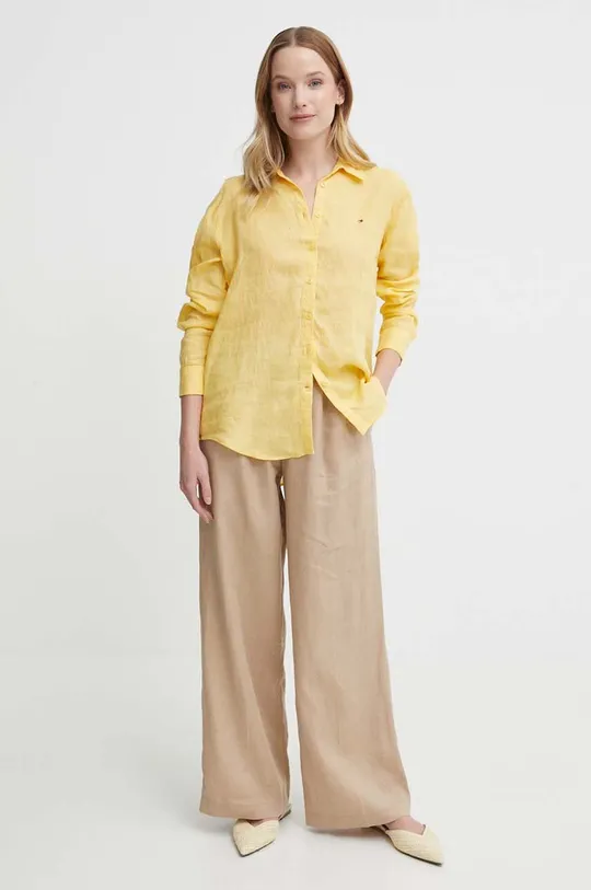 Sisley pantaloni in lino beige