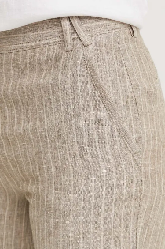 beżowy Sisley spodnie lniane