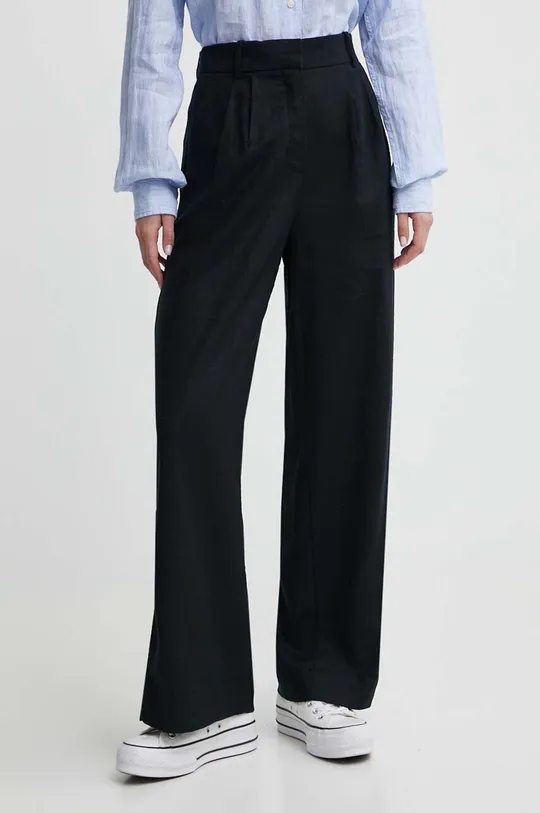 črna Lanene hlače Abercrombie & Fitch Ženski
