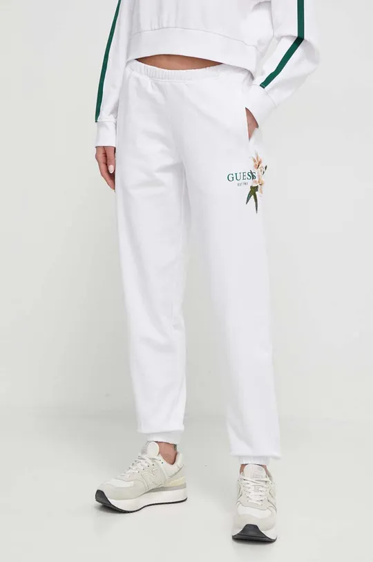 biały Guess spodnie dresowe bawełniane ZOEY Damski