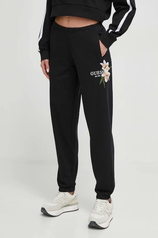 czarny Guess spodnie dresowe bawełniane ZOEY Damski