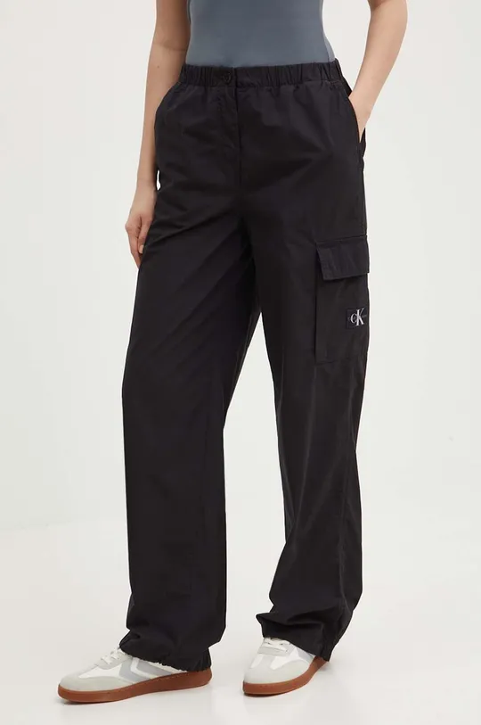 μαύρο Βαμβακερό παντελόνι Calvin Klein Jeans Γυναικεία