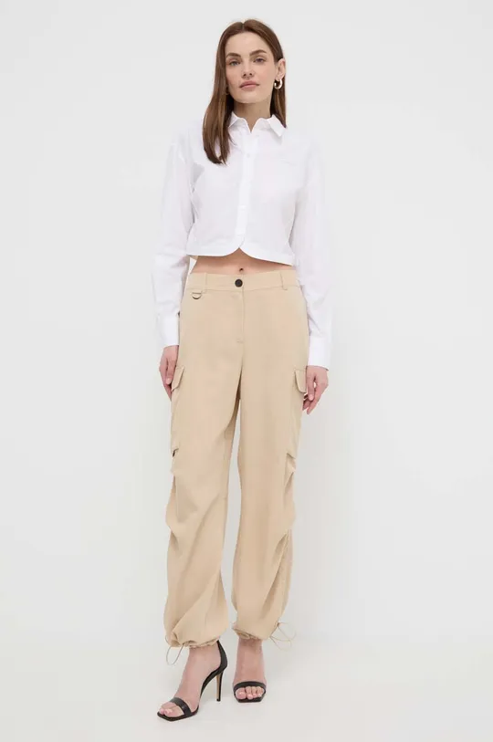 Παντελόνι με λινό μείγμα Karl Lagerfeld μπεζ