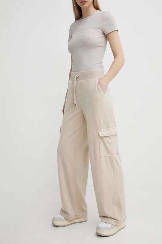 beżowy Juicy Couture spodnie dresowe welurowe Damski