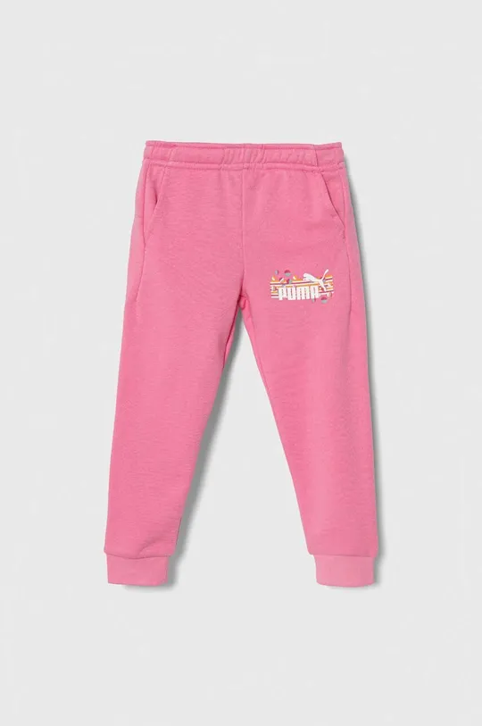 różowy Puma spodnie dresowe dziecięce ESS+ SUMMER CAMP Sweatpants TR Dziewczęcy