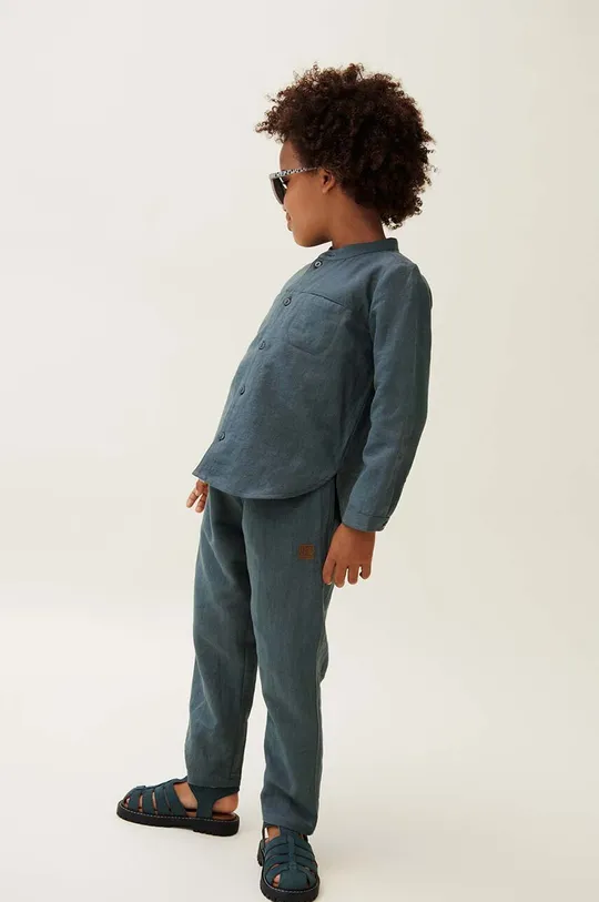 niebieski Liewood spodnie z domieszką lnu dziecięce Orlando Linen Pants Dziecięcy