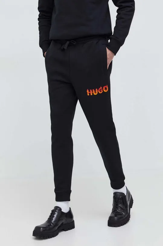 чёрный Хлопковые спортивные штаны HUGO Мужской