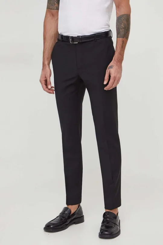 čierna Vlnené nohavice Calvin Klein Pánsky