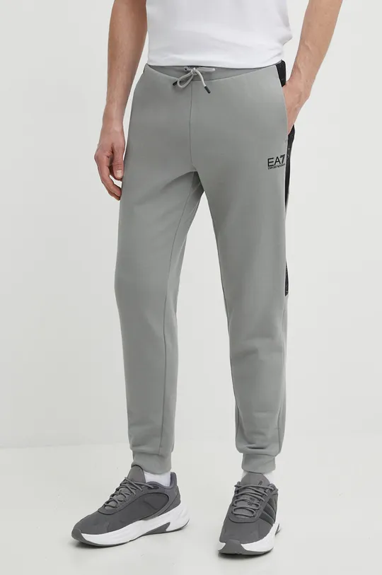 серый Хлопковые спортивные штаны EA7 Emporio Armani Мужской