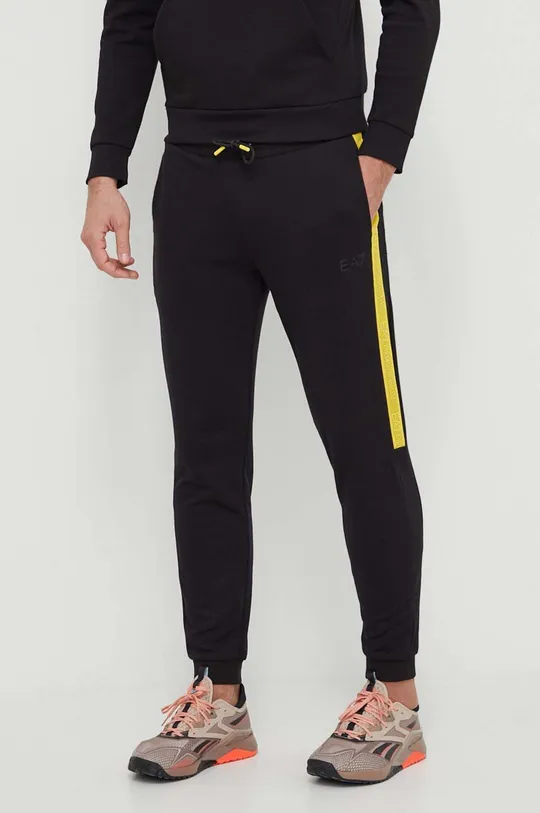 czarny EA7 Emporio Armani spodnie dresowe bawełniane Męski
