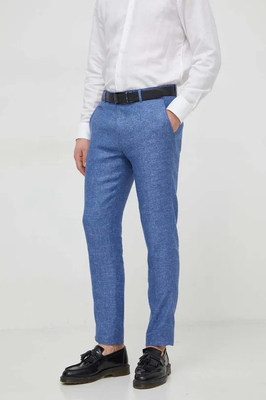 Lanene hlače BOSS modra