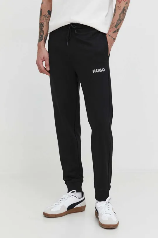 czarny HUGO spodnie dresowe bawełniane Męski