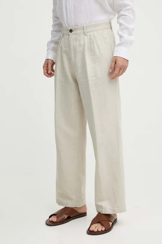 beige United Colors of Benetton pantaloni in lino misto Uomo