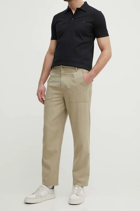 beige United Colors of Benetton pantaloni in lino misto Uomo