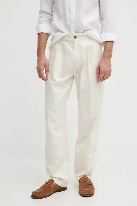 beżowy Pepe Jeans spodnie RELAXED PLEATED LINEN PANTS Męski