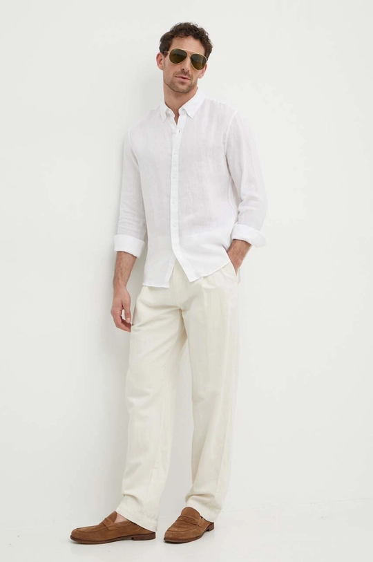 Pepe Jeans spodnie RELAXED PLEATED LINEN PANTS beżowy