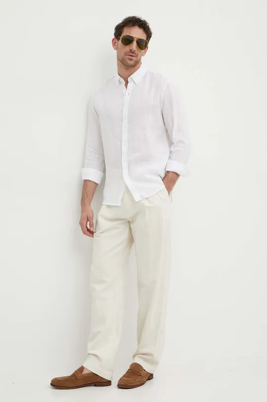 Pepe Jeans nadrág RELAXED PLEATED LINEN PANTS bézs