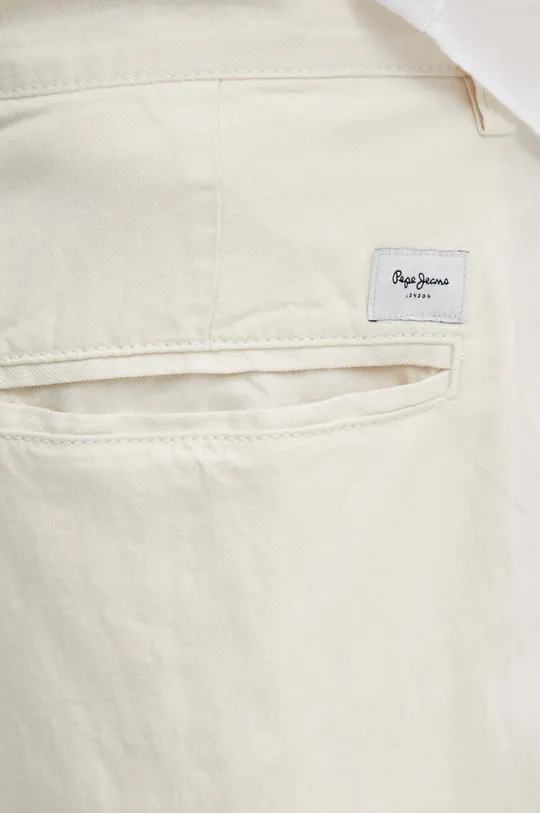 beige Pepe Jeans pantaloni RELAXED PLEATED LINEN PANTS